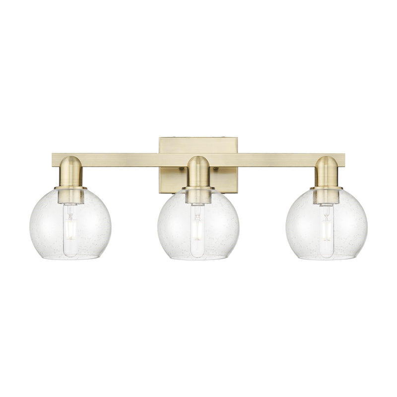 Innovations Athens 25in 3-Light Bath Vanity Light | Industrial Antique Brass Steel and Seedy Glass | Bathroom Vanity | 24.88 x | Model 716-3W-AB-G124-6