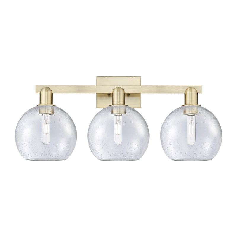 Innovations Athens 27in 3-Light Bath Vanity Light | Industrial Antique Brass Steel and Seedy Glass | Bathroom Vanity | 27 x 11.75 | Model 716-3W-AB-G124-8