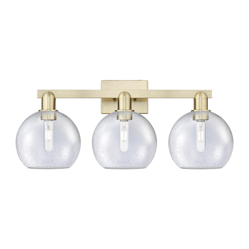 Innovations Athens 27in 3-Light Bath Vanity Light | Industrial Antique Brass Steel and Seedy Glass | Bathroom Vanity | 27 x 11.75 | Model 716-3W-AB-G124-8