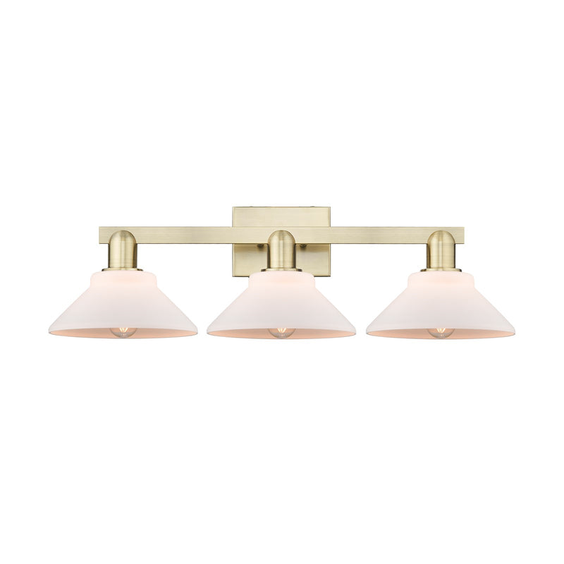 Innovations Orwell 27in 3-Light Bath Vanity Light | Industrial Antique Brass and Matte White Glass | Bathroom Vanity | 27.38 x 8.75 | Model 716-3W-AB-G131