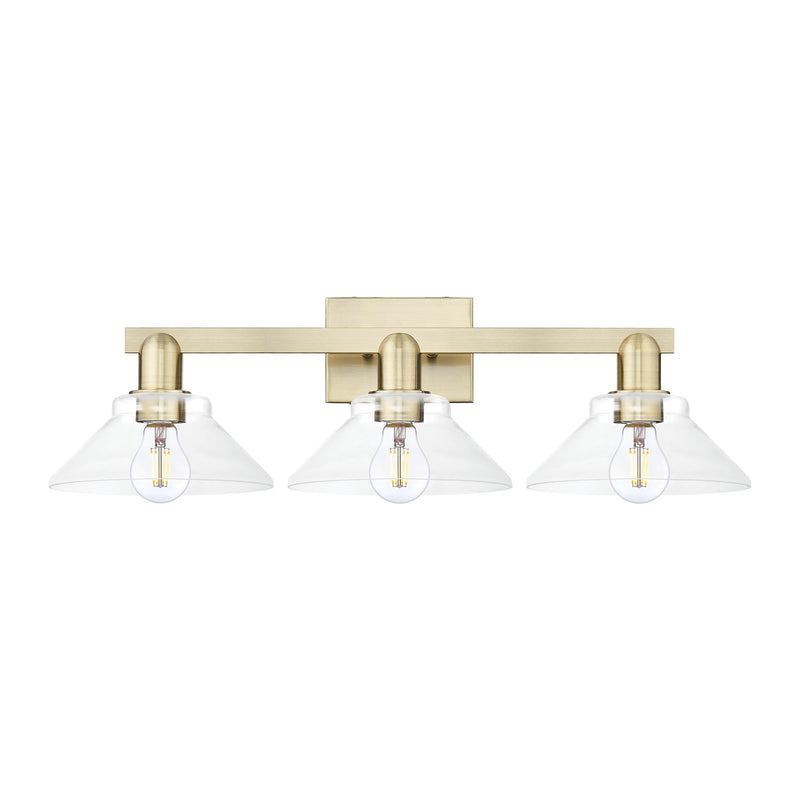 Innovations Orwell 27in 3-Light Bath Vanity Light | Industrial Antique Brass and Clear Glass | Damp Rated Bathroom Vanity | 27.38 x | Model 716-3W-AB-G132