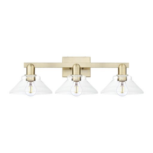 Innovations Orwell 27in 3-Light Bath Vanity Light | Industrial Antique Brass and Clear Glass | Damp Rated Bathroom Vanity | 27.38 x | Model 716-3W-AB-G132