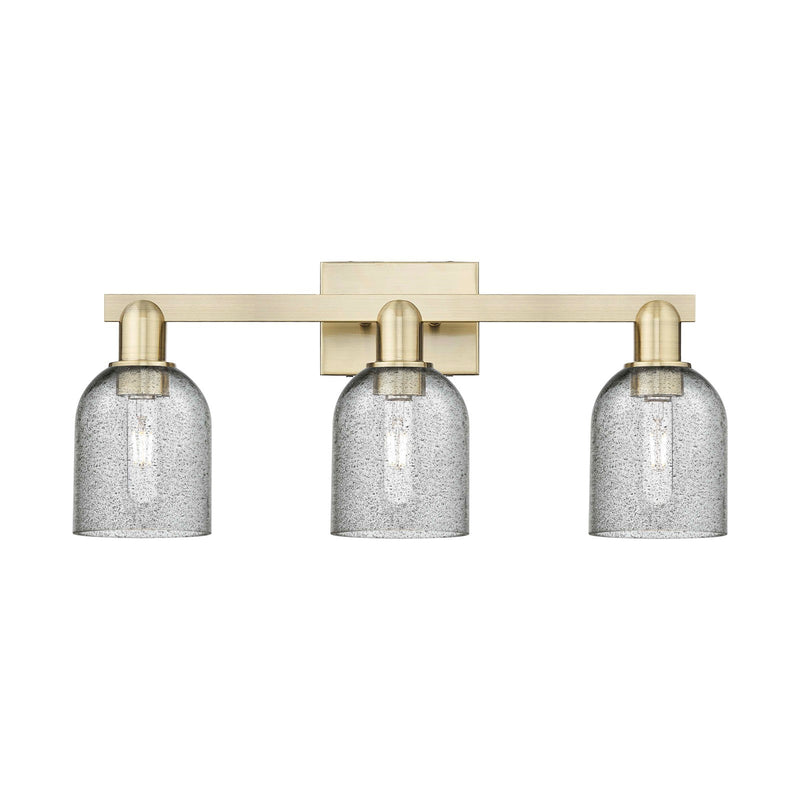 Innovations Lighting Caledonia 24in 3-Light Bath Vanity Light | Industrial Antique Brass and Charcoal Glass | Bathroom Vanity | 24 | Model 716-3W-AB-G257