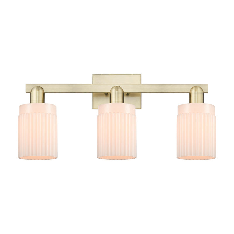 Innovations Hadley 24in 3-Light Bath Vanity Light | Industrial Antique Brass and Matte White Glass | Bathroom Vanity | 23.5 x 10.75 | Model 716-3W-AB-G341