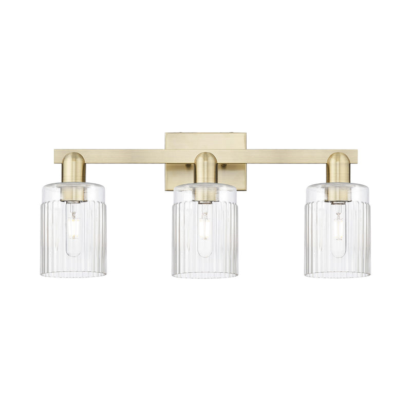 Innovations Hadley 24in 3-Light Bath Vanity Light | Industrial Antique Brass Steel and Clear Ribbed Glass | Bathroom Vanity | 23.5 | Model 716-3W-AB-G342