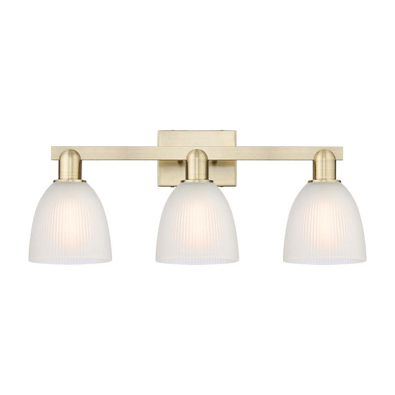 Innovations Castile 25in 3-Light Bath Vanity Light | Industrial Antique Brass and White Glass | Bathroom Vanity | 25 x 10.75 x 7.5 | Model 716-3W-AB-G381