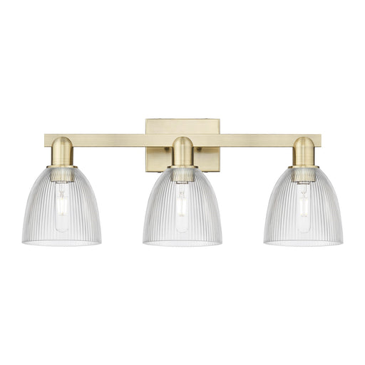 Innovations Castile 25in 3-Light Bath Vanity Light | Industrial Antique Brass Steel and Clear Glass | Bathroom Vanity | 25 x 10.75 | Model 716-3W-AB-G382