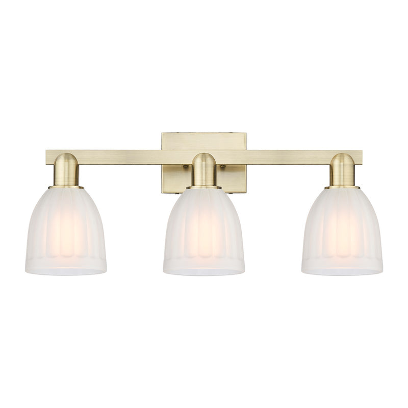 Innovations Brookfield 25in 3-Light Bath Vanity Light | Industrial Antique Brass and White Ribbed Glass | Bathroom Vanity | 24.75 x | Model 716-3W-AB-G441