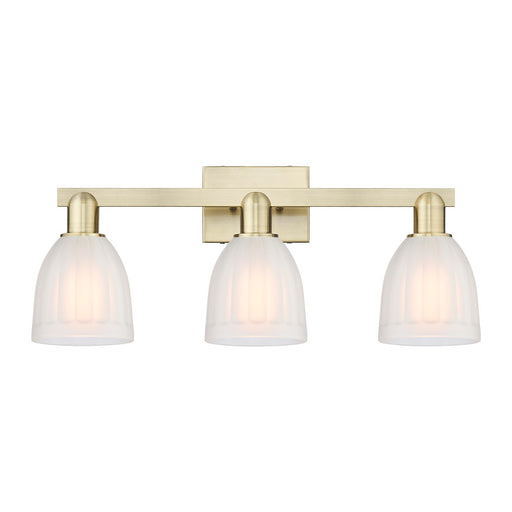 Innovations Brookfield 25in 3-Light Bath Vanity Light | Industrial Antique Brass and White Ribbed Glass | Bathroom Vanity | 24.75 x | Model 716-3W-AB-G441