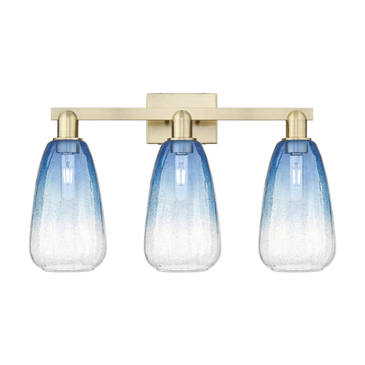 Innovations Brookhaven Almond 25in 3-Light Bath Vanity Light | Industrial Antique Brass and Sapphire Blue Glass | Bathroom | Model 716-3W-AB-G480-6SB