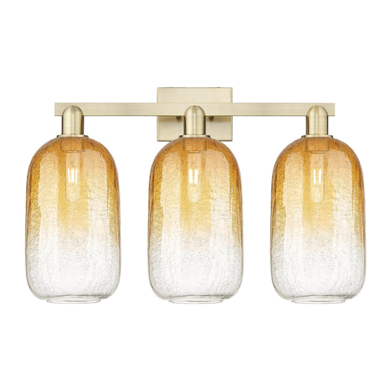 Innovations Brookhaven Cloche 26in 3-Light Bath Vanity Light | Industrial Antique Brass Steel and Amber Glass | Bathroom Vanity | Model 716-3W-AB-G482-7AM