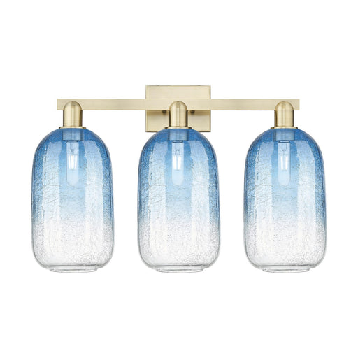 Innovations Brookhaven Cloche 26in 3-Light Bath Vanity Light | Industrial Antique Brass and Sapphire Blue Glass | Bathroom | Model 716-3W-AB-G482-7SB