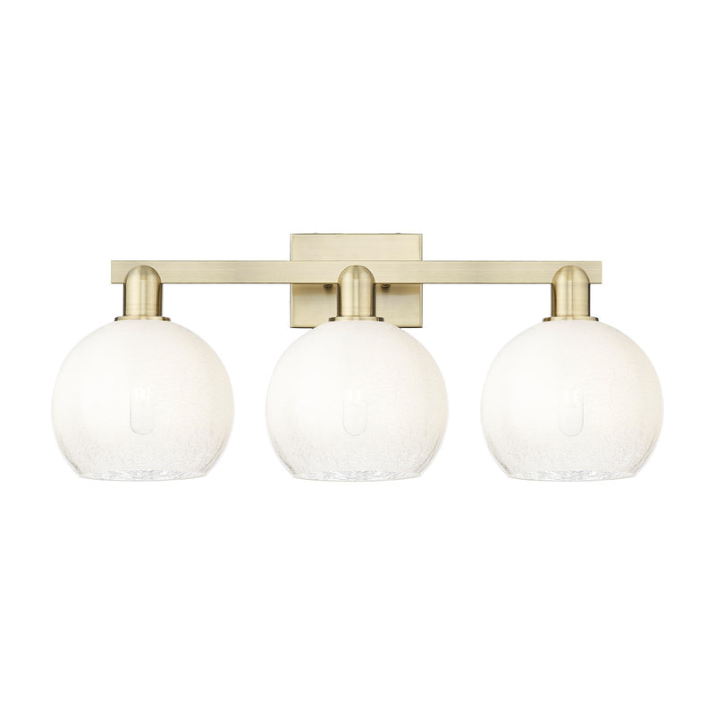 Innovations Brookhaven Globe 27in 3-Light Bath Vanity Light | Industrial Antique Brass Steel and Opal Glass | Bathroom Vanity | Model 716-3W-AB-G483-8OP