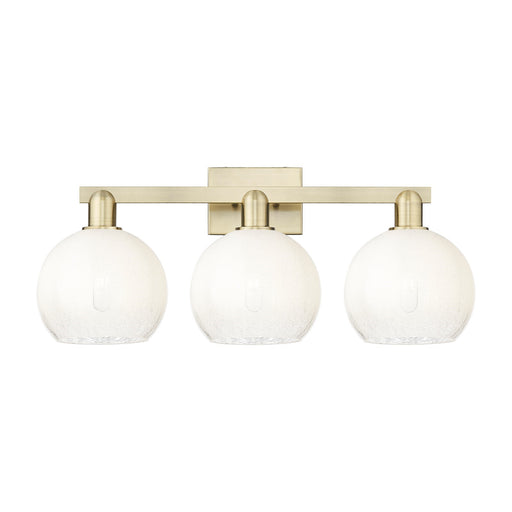 Innovations Brookhaven Globe 27in 3-Light Bath Vanity Light | Industrial Antique Brass Steel and Opal Glass | Bathroom Vanity | Model 716-3W-AB-G483-8OP