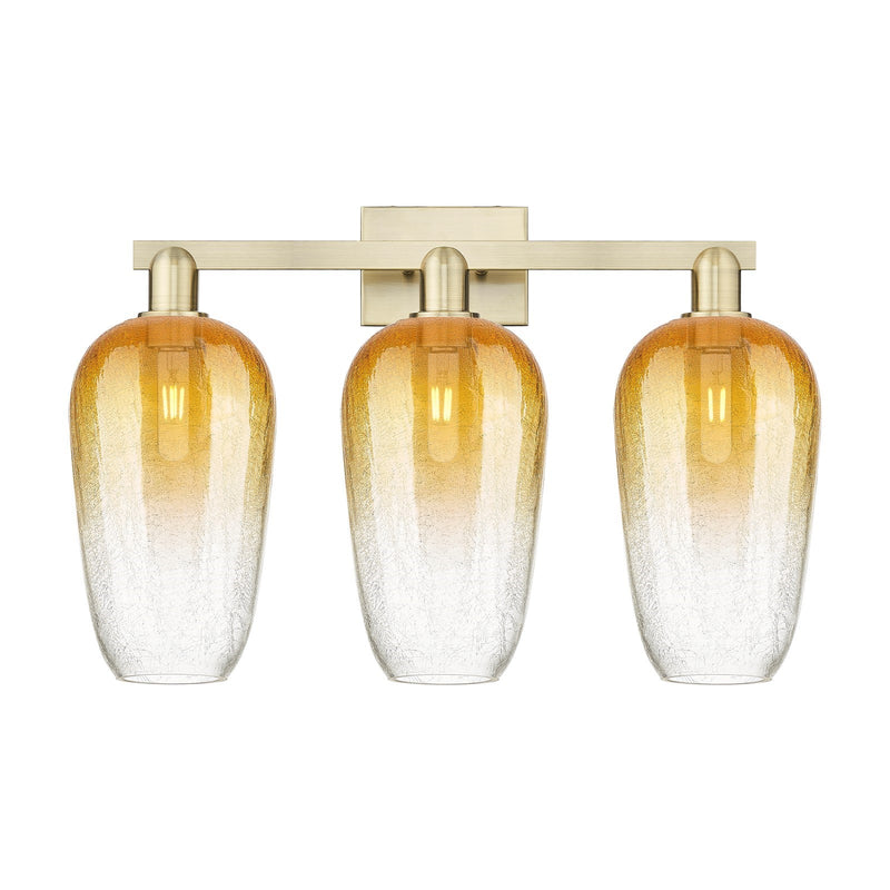 Innovations Brookhaven Flute 26in 3-Light Bath Vanity Light | Industrial Antique Brass Steel and Amber Glass | Bathroom Vanity | Model 716-3W-AB-G484-7AM