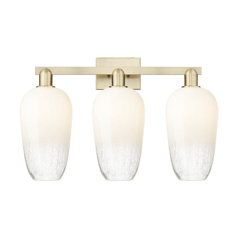 Innovations Brookhaven Flute 26in 3-Light Bath Vanity Light | Industrial Antique Brass Steel and Opal Glass | Damp Rated | Model 716-3W-AB-G484-7OP