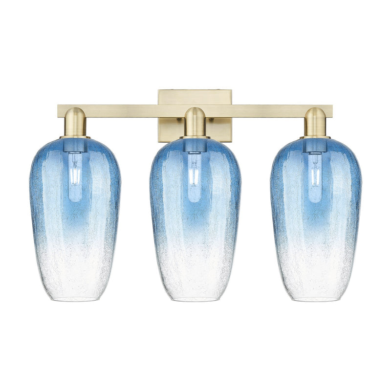 Innovations Brookhaven Flute 26in 3-Light Bath Vanity Light | Industrial Antique Brass and Sapphire Blue Glass | Bathroom | Model 716-3W-AB-G484-7SB
