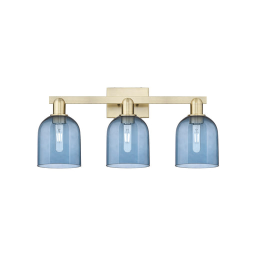 Innovations Bella 25in 3-Light Bath Vanity Light | Industrial Antique Brass and Blue Glass | Bathroom Vanity | 24.5 x 11.25 in | Model 716-3W-AB-G558-6BL