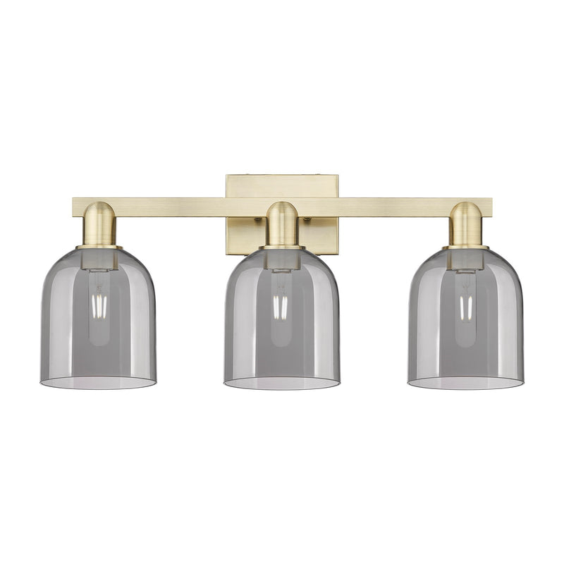 Innovations Bella 25in 3-Light Bath Vanity Light | Industrial Antique Brass and Light Smoke Glass | Bathroom Vanity | 24.5 x | Model 716-3W-AB-G558-6SM