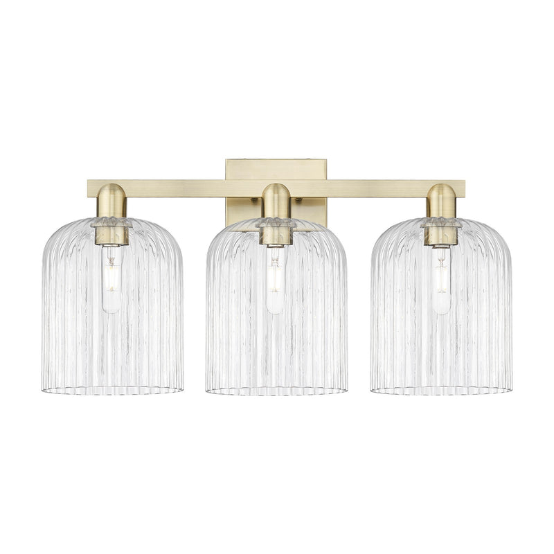 Innovations Bridal Veil 27in 3-Light Bath Vanity | Industrial Antique Brass Steel and Clear Ribbed Glass | Bathroom Vanity | Model 716-3W-AB-G559-8CL