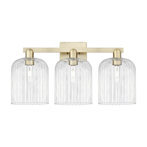 Innovations Bridal Veil 27in 3-Light Bath Vanity | Industrial Antique Brass Steel and Clear Ribbed Glass | Bathroom Vanity | Model 716-3W-AB-G559-8CL