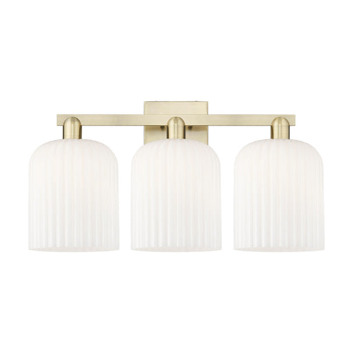 Innovations Bridal Veil 27in 3-Light Bath Vanity Light | Industrial Antique Brass and Gloss White Ribbed Glass | Bathroom | Model 716-3W-AB-G559-8GWH