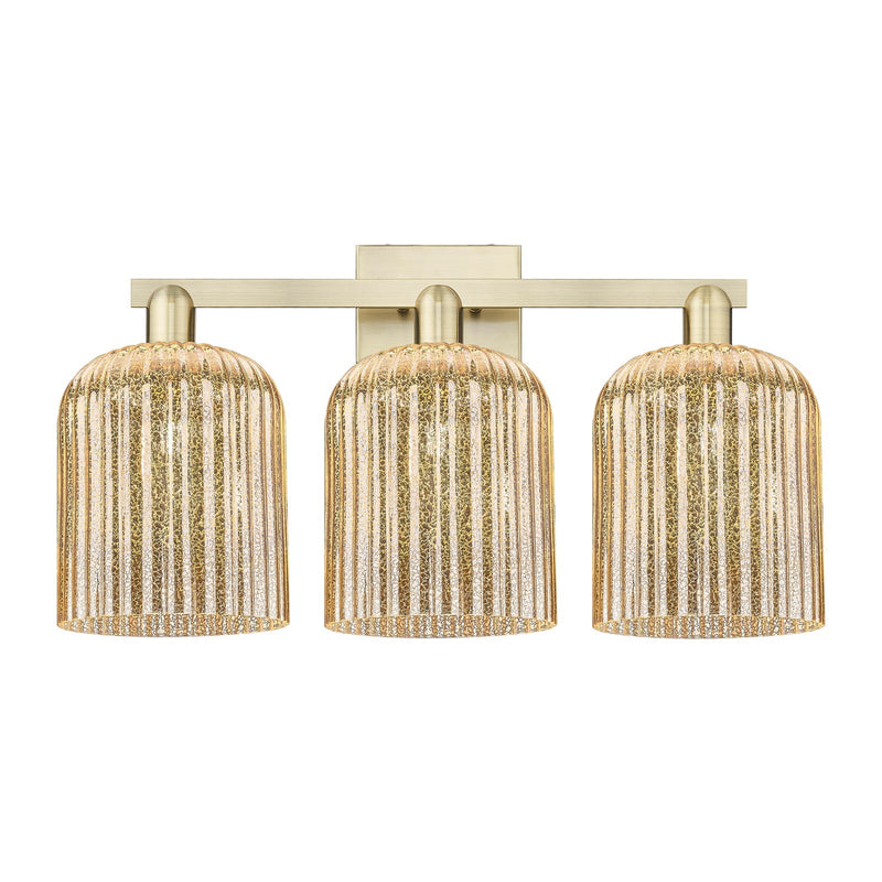 Innovations Bridal Veil 27in 3-Light Bath Vanity | Industrial Antique Brass and Mercury Ribbed Glass | Bathroom Vanity Light | Model 716-3W-AB-G559-8ME