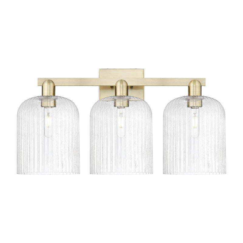 Innovations Bridal Veil 27in 3-Light Bath Vanity Light | Industrial Antique Brass Steel and Seedy Ribbed Glass | Bathroom | Model 716-3W-AB-G559-8SDY