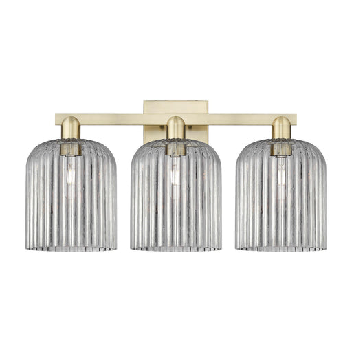 Innovations Bridal Veil 27in 3-Light Bath Vanity | Industrial Antique Brass and Light Smoke Ribbed Glass | Bathroom Vanity | Model 716-3W-AB-G559-8SM