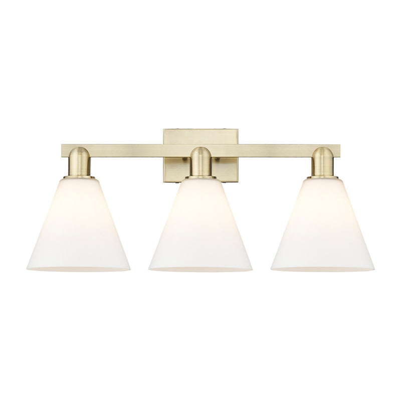 Innovations Berkshire Glass 26in 3-Light Bath Vanity Light | Industrial Antique Brass and Matte White Glass | Bathroom Vanity | Model 716-3W-AB-GBC-81