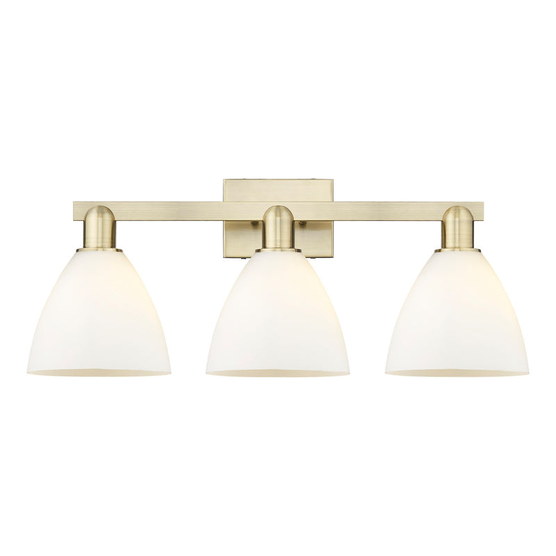 Innovations Bristol 27in 3-Light Bath Vanity Light | Industrial Antique Brass and Matte White Glass | Damp Rated Bathroom Vanity | Model 716-3W-AB-GBD-751