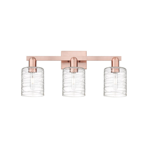 Innovations Cobbleskill 24in 3-Light Bath Vanity | Industrial Antique Copper Steel and Deco Swirl Glass | Bathroom Vanity Light | Model 716-3W-AC-G1113