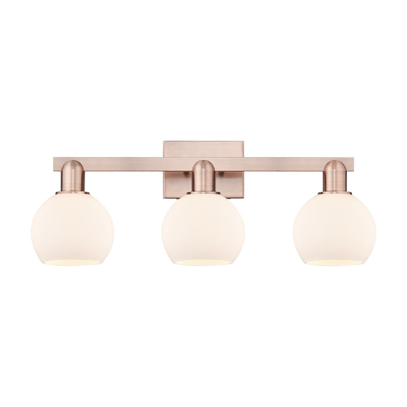 Innovations Athens 25in 3-Light Bath Vanity | Industrial Antique Copper Steel and Matte White Glass | Bathroom Vanity & Powder | Model 716-3W-AC-G121-6