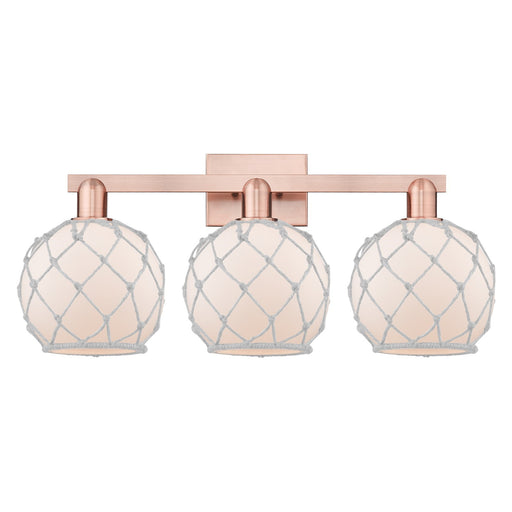 Innovations Farmhouse Rope 27in 3-Light Bath Vanity | Industrial Antique Copper Steel and White Frosted Glass with Rope | Model 716-3W-AC-G121-8RW