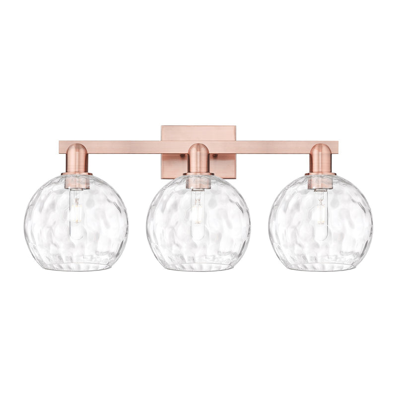 Innovations Athens Water Glass 27in 3-Light Bath Vanity | Industrial Antique Copper Steel and Clear Water Glass | Bathroom | Model 716-3W-AC-G1215-8
