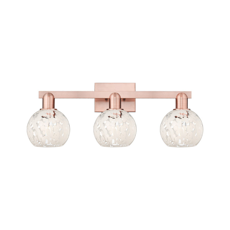 Innovations Lighting White Mouchette 25in 3-Light Bath Vanity Light | Industrial Antique Copper and White Mouchette Glass | Model 716-3W-AC-G1216-6WM