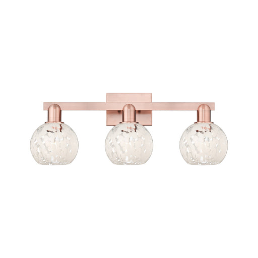 Innovations Lighting White Mouchette 25in 3-Light Bath Vanity Light | Industrial Antique Copper and White Mouchette Glass | Model 716-3W-AC-G1216-6WM