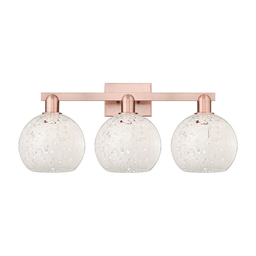 Innovations Lighting White Mouchette 27in 3-Light Bath Vanity Light | Industrial Antique Copper and White Mouchette Glass | Model 716-3W-AC-G1216-8WM