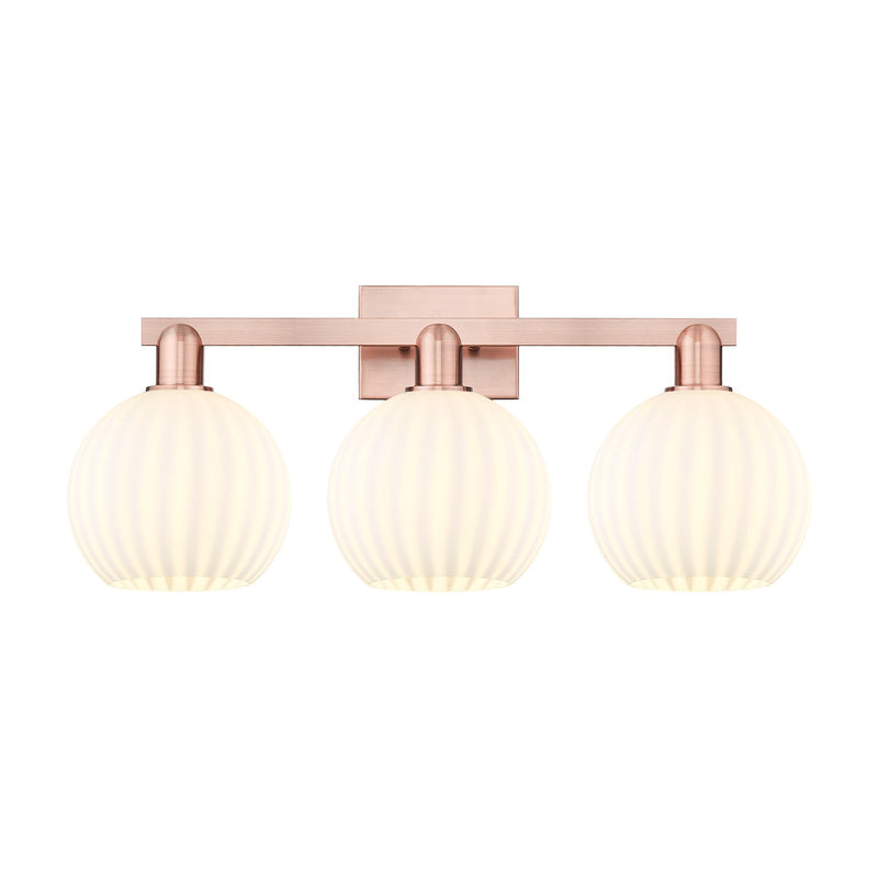 Innovations Lighting White Venetian 27in 3-Light Bath Vanity | Industrial Antique Copper Steel and White Venetian Glass | Model 716-3W-AC-G1217-8WV