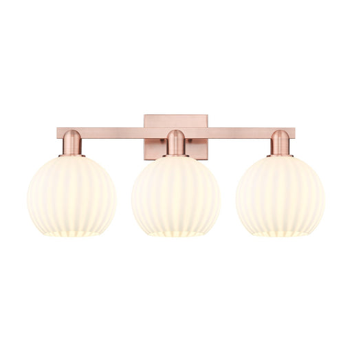 Innovations Lighting White Venetian 27in 3-Light Bath Vanity | Industrial Antique Copper Steel and White Venetian Glass | Model 716-3W-AC-G1217-8WV
