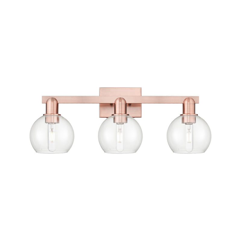 Innovations Athens 25in 3-Light Bath Vanity | Industrial Antique Copper Steel and Clear Glass | Bathroom Vanity Light | 24.88 x | Model 716-3W-AC-G122-6
