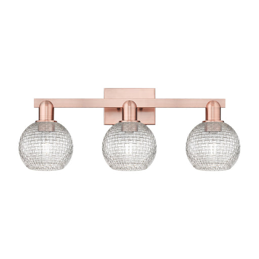 Innovations Athens 25in 3-Light Bath Vanity Light | Industrial Antique Copper and Clear Basket Weave Glass | Bathroom Vanity | Model 716-3W-AC-G122C-6CL