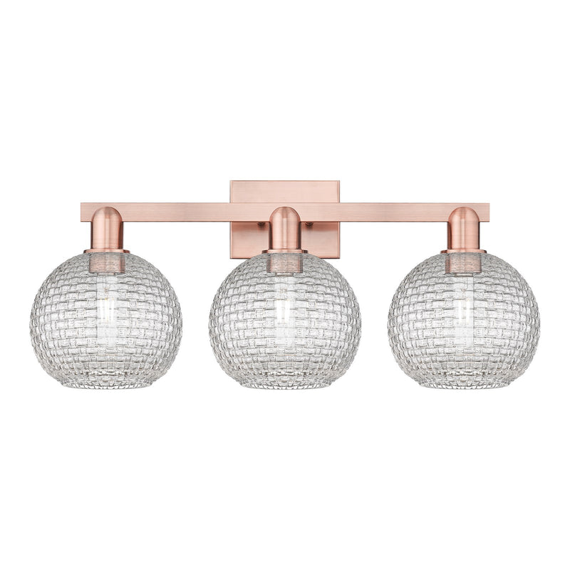 Innovations Athens 27in 3-Light Bath Vanity Light | Industrial Antique Copper Steel and Clear Basket Weave Glass | Bathroom | Model 716-3W-AC-G122C-8CL