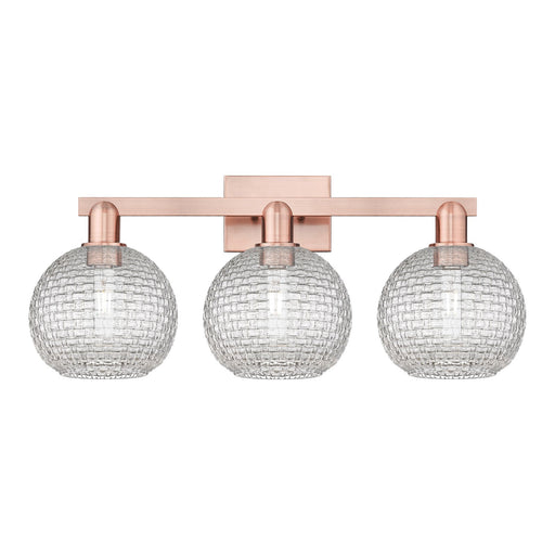 Innovations Athens 27in 3-Light Bath Vanity Light | Industrial Antique Copper Steel and Clear Basket Weave Glass | Bathroom | Model 716-3W-AC-G122C-8CL