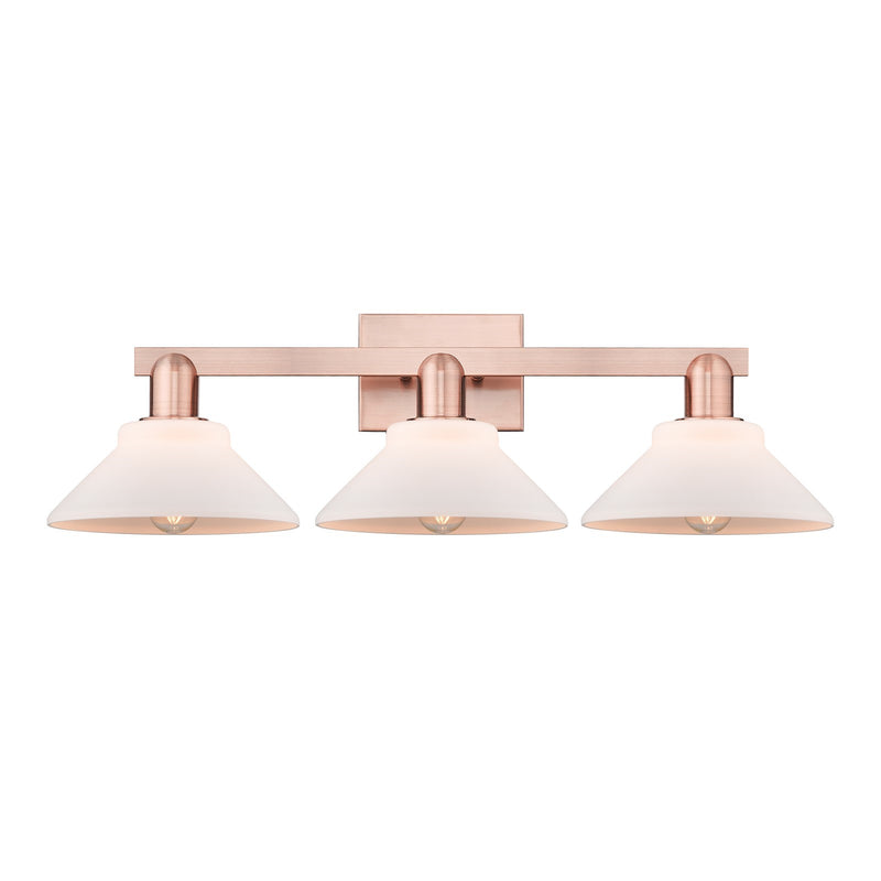Innovations Orwell 27in 3-Light Bath Vanity Light | Industrial Antique Copper and Matte White Glass | Bathroom Vanity | 27.38 x | Model 716-3W-AC-G131