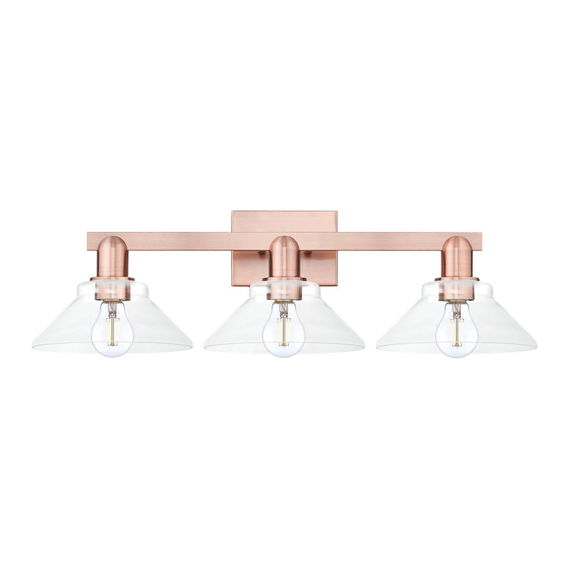 Innovations Orwell 27in 3-Light Bath Vanity Light | Industrial Antique Copper Steel and Clear Cone Glass | Bathroom Vanity | 27.38 | Model 716-3W-AC-G132