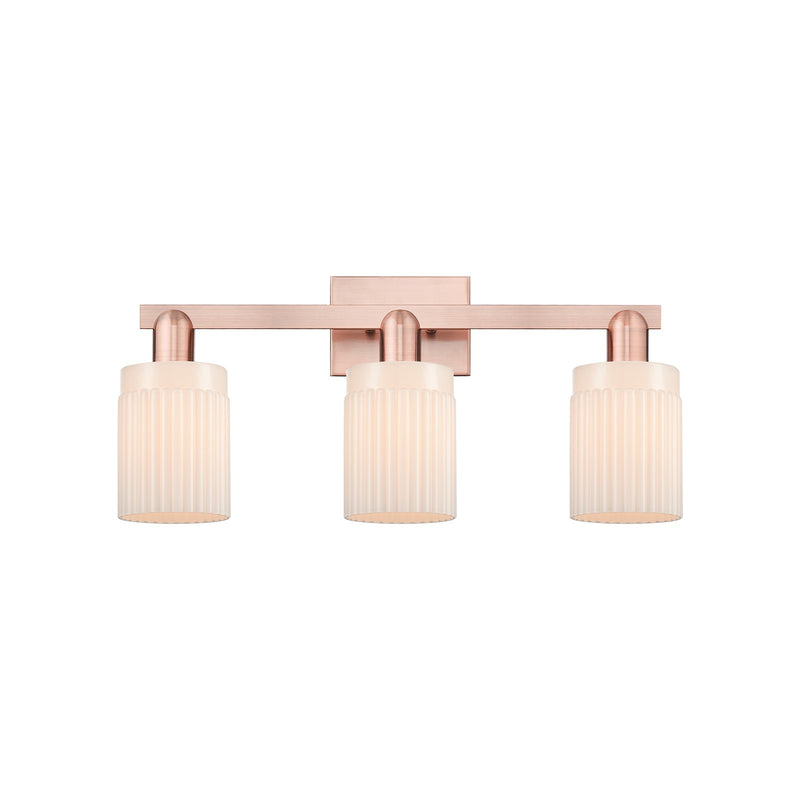 Innovations Hadley 24in 3-Light Bath Vanity Light | Industrial Antique Copper and Matte White Glass | Bathroom Vanity | 23.5 x | Model 716-3W-AC-G341
