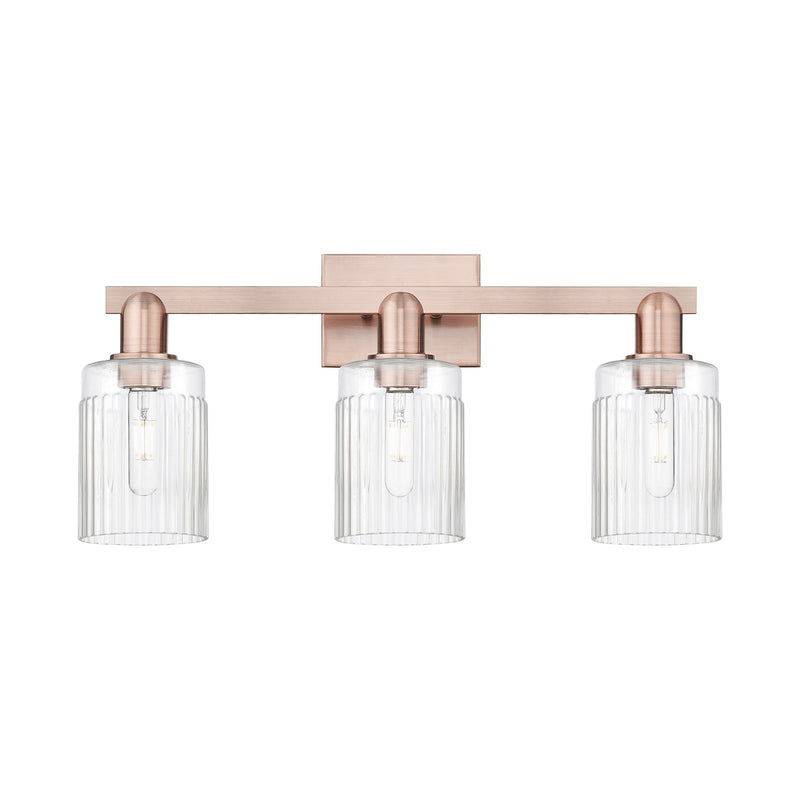 Innovations Hadley 24in 3-Light Bath Vanity Light | Industrial Antique Copper Steel and Clear Ribbed Glass | Bathroom Vanity | 23.5 | Model 716-3W-AC-G342