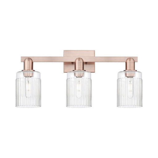 Innovations Hadley 24in 3-Light Bath Vanity Light | Industrial Antique Copper Steel and Clear Ribbed Glass | Bathroom Vanity | 23.5 | Model 716-3W-AC-G342