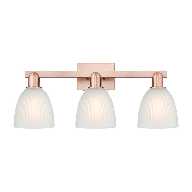 Innovations Castile 25in 3-Light Bath Vanity Light | Industrial Antique Copper Steel and White Glass | Entryway & Bathroom Vanity | Model 716-3W-AC-G381